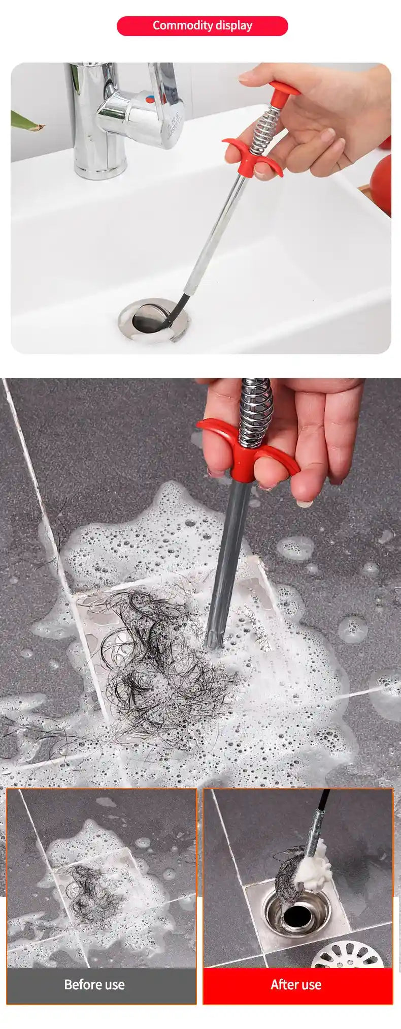 Drain Snake Clog Remover | 60cm Spring Pipe Tool | GLOBGRIP® GLOBGRIP®