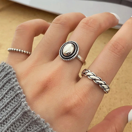 925 Sterling Silver Rings Couples Accessories INS Fashion Vintage Twist Design Round Shape Geometric Thai Silver Jewelry GLOBGRIP®