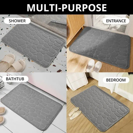 GLOBGRIP anti slip pebble floor mat shown in gray for shower entrance bathtub and bedroom use