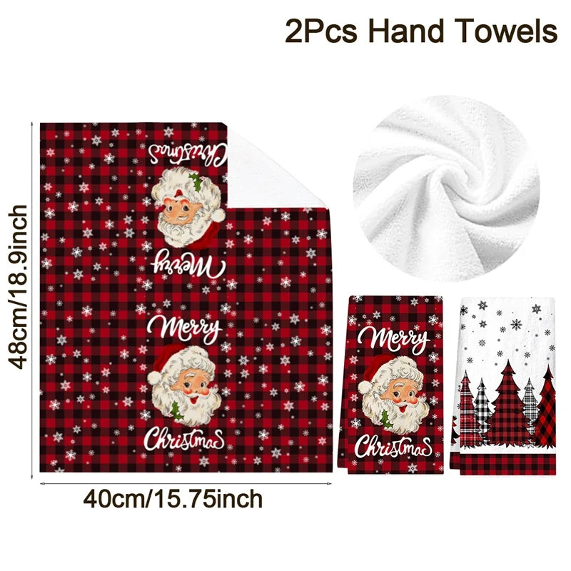 2pcs Christmas Kitchen Towels Buffalo Plaid Xmas Hand Towels Christmas Decorations for Home 2025 Navidad Noel Dish Towels Gifts GLOBGRIP®