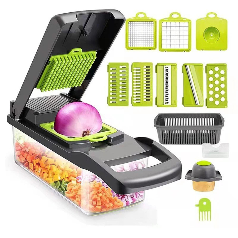 12/16pcs Vegetable Cutter Multifunctional Slicer Fruit Potato Peeler Carrot Grater Kitchen accessories basket vegetable Slicer GLOBGRIP®