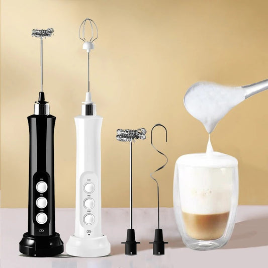 3 In 1 Portable Electric Milk Frother Foam Maker Handheld Rechargeable Foamer High Speeds Drink Mixer Coffee Frothing Wand GLOBGRIP®