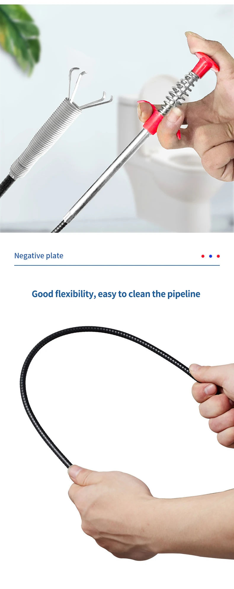 60cm Spring Pipe Dredging Tools, Drain Snake, Drain Cleaner Sticks Clog Remover Cleaning Household for Kitchen Bending Sink Tool GLOBGRIP®