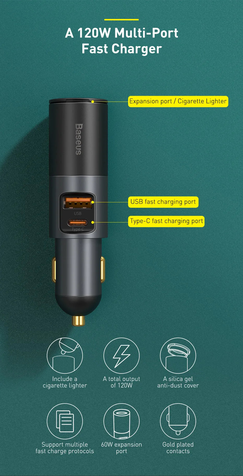 ⚡ 120W Car Charger Splitter GLOBGRIP®