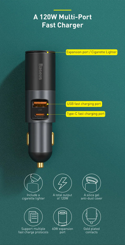 ⚡ 120W Car Charger Splitter GLOBGRIP®