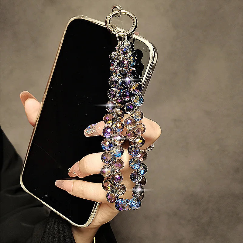 Luxury Sparkling Diamond Crystal Bead Wrist Strap Portable Chain Short Hanging Phone Charm Clip For Universal Use On Phone Cases GLOBGRIP®