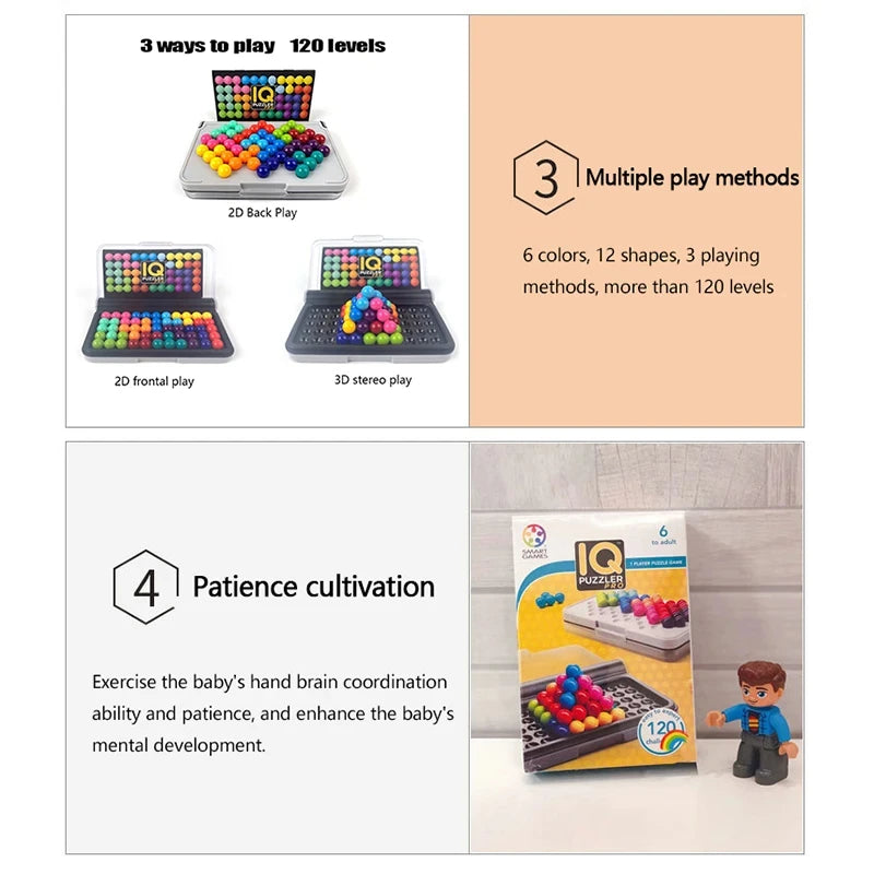 🧠 120 Challenges IQ 3D Puzzle Board Game - 2D GLOBGRIP®