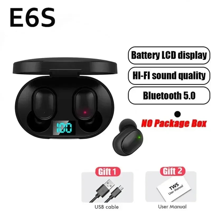 TWS E6S Wireless Bluetooth Earphones By Mic LED Display Stereo Noise Cancelling Headset With Charging Cable For All Smartphone GLOBGRIP®