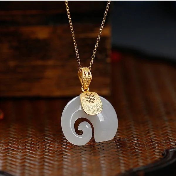 Boutique Natural Stone Hetian Jade Elephant Pendant 18K Gold Plated Chain Necklace Choker Jewelry for Women Birthday Anniversary GLOBGRIP®