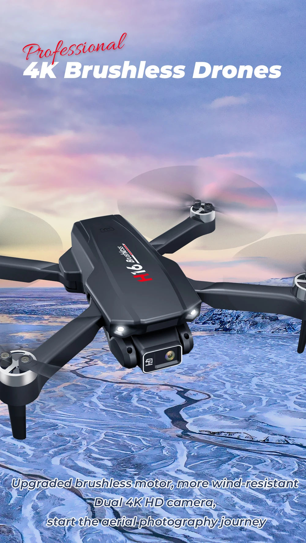 KBDFA New Drone H16 GPS Professional Dual Camera Dron Quadcopter Brushless Aerial Photography Laser Obstacle Avoidance RC Toy GLOBGRIP®