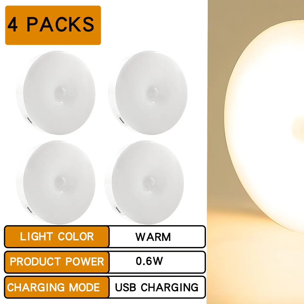 Smart LED night light with human body motion sensor wireless magnetic USB rechargeable
