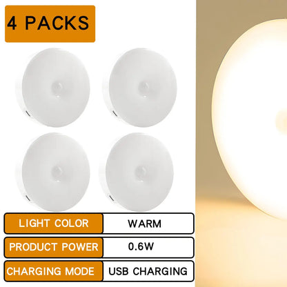 Smart LED night light with human body motion sensor wireless magnetic USB rechargeable
