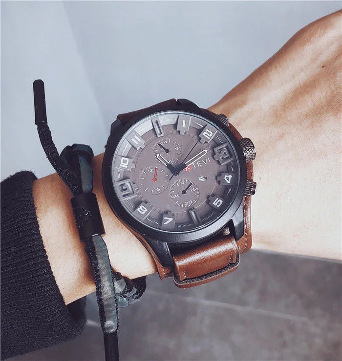 Retro Men's Watches High-end Luxury Man Watch PU Leather Strap Date Business Quartz Watch Big Dial Military tactical Wristwatch GLOBGRIP®