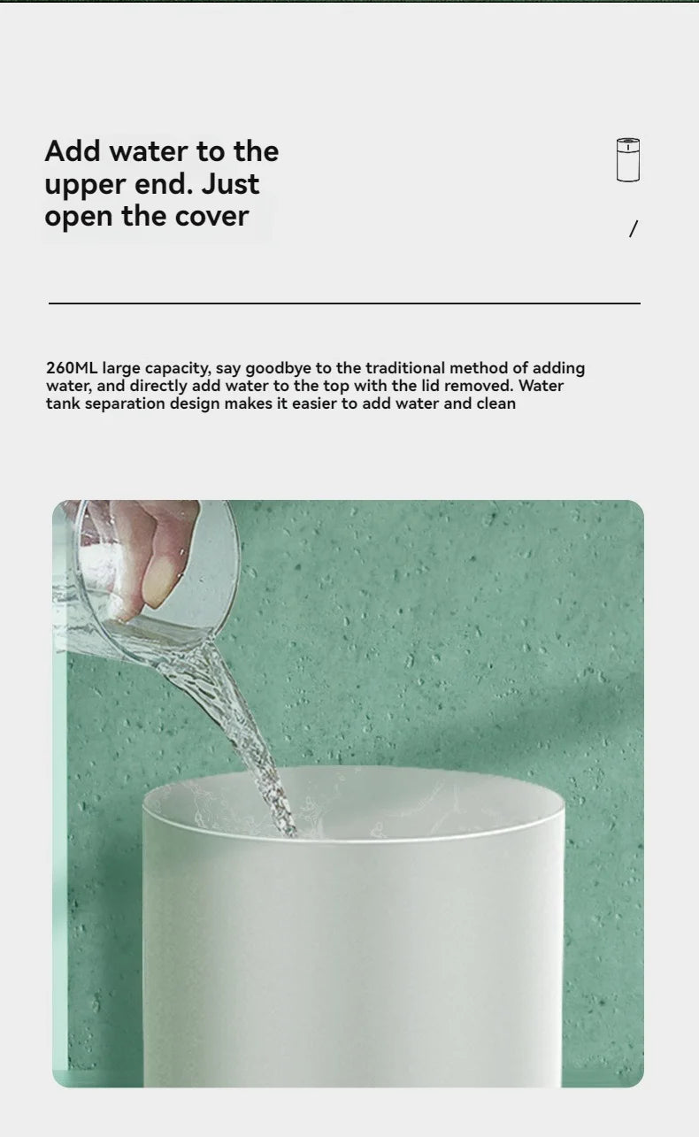260ML Poratable Automatic Humidifier DiffuserWithout Oil Mute Quite Humidier Car USB For Home HouseWith Light Mini Humidifier GLOBGRIP®