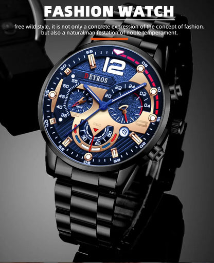 Fashion Mens Stainless Steel Watches Luxury Quartz Wristwatch Calendar Luminous Clock Men Business Casual Watch Reloj Hombre GLOBGRIP®