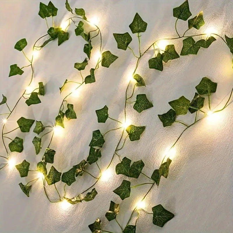 Green Leaf String Lights 5/10M Artificial Ivy Vine Fairy Light Wedding Party Decoration Christmas Home Decor Wall Plant Wreath GLOBGRIP®