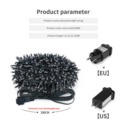 10M-100M Led Light String Street Garland Fairy Light 110V 220V Waterproof Outdoor Garden Party Wedding Christmas Decoration Lamp GLOBGRIP®