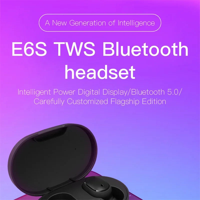 TWS E6S Wireless Bluetooth Earphones By Mic LED Display Stereo Noise Cancelling Headset With Charging Cable For All Smartphone GLOBGRIP®