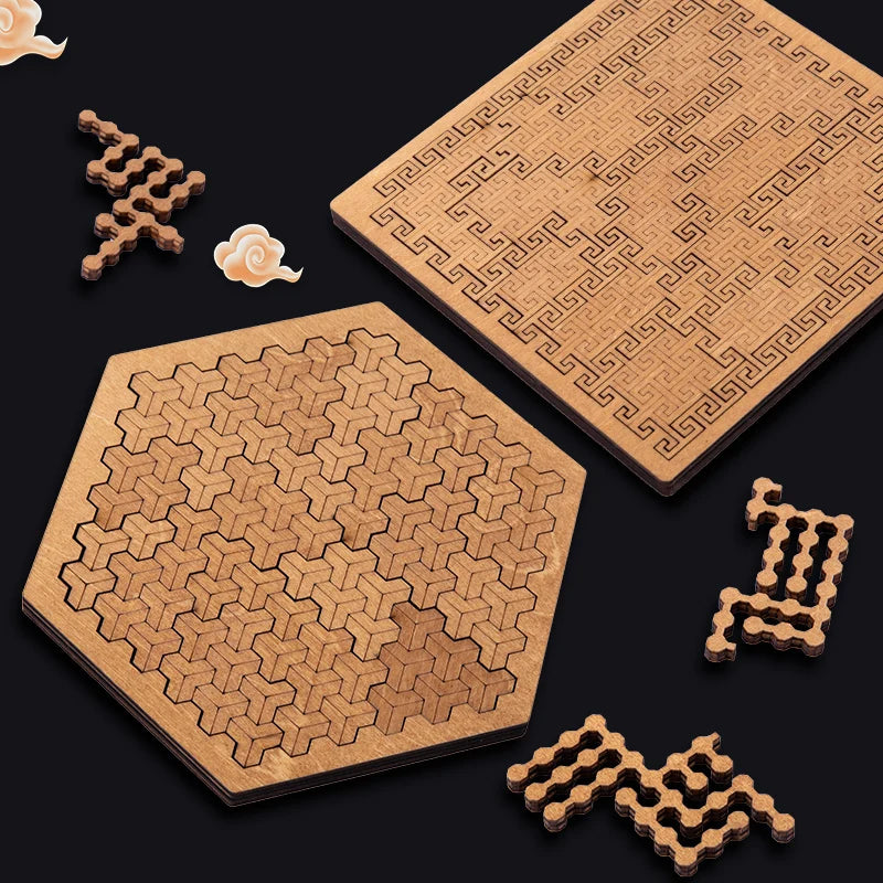 Impossible Wooden Puzzle IQ Puzzles for Adults Impossible JigSaw Puzzles Brain-teaser Ten Level Difficulty Tangram Board Games GLOBGRIP®