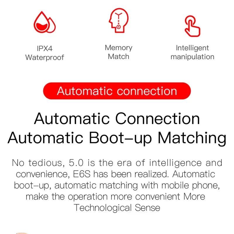 TWS E6S Wireless Bluetooth Earphones By Mic LED Display Stereo Noise Cancelling Headset With Charging Cable For All Smartphone GLOBGRIP®