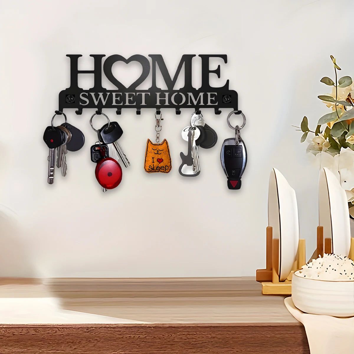 1pc Black Metal Keys Holder Wall Mount Key Holder Sweet Home Design Style Key Rack for Key Hanger With 10 Hooks GLOBGRIP®