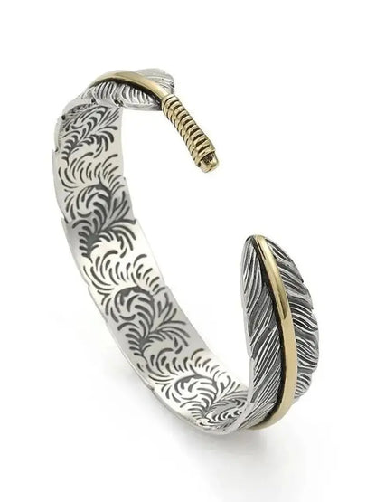 Vintage Carved Pattern Feather Bangle Bracelet Creative Design Opening Adjustable Men and Women's Models GLOBGRIP®