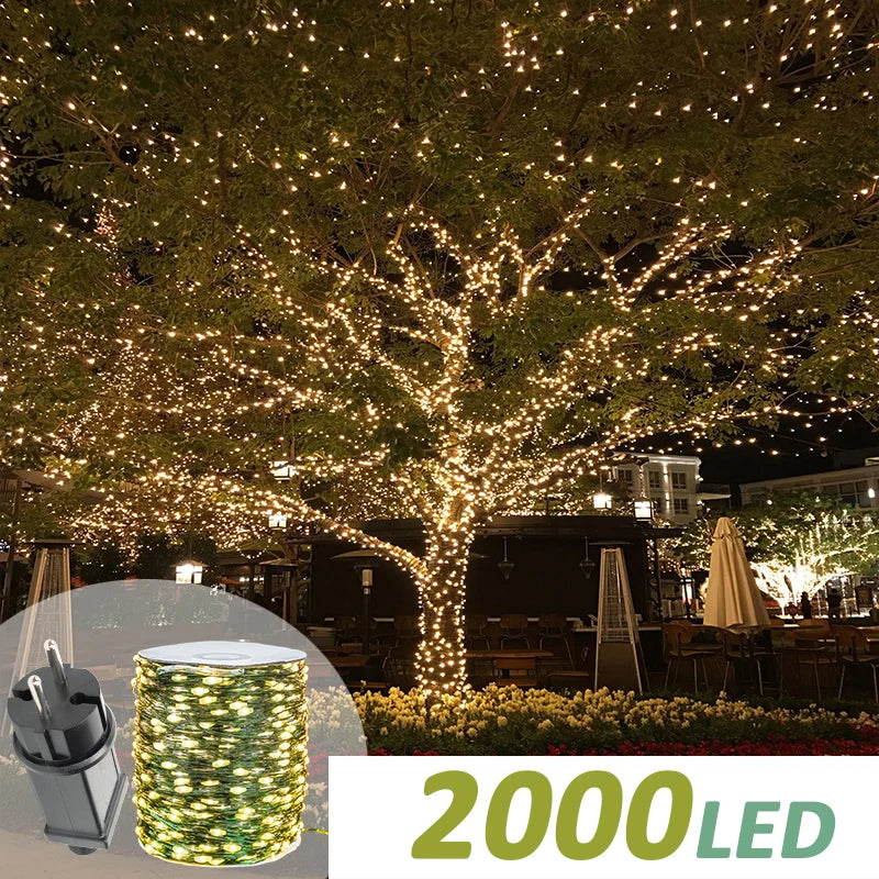 Green Cable LED Christmas String Fairy Lights Garland Outdoor Waterproof For Birthday Party Halloween Garden Room Decoration GLOBGRIP®