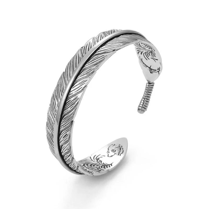 Vintage Carved Pattern Feather Bangle Bracelet Creative Design Opening Adjustable Men and Women's Models GLOBGRIP®
