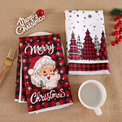 2pcs Christmas Kitchen Towels Buffalo Plaid Xmas Hand Towels Christmas Decorations for Home 2025 Navidad Noel Dish Towels Gifts GLOBGRIP®