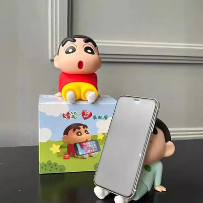 Crayon Shin-Chan Figures Phone Holder Kawaii Anime Desktop Ornaments Cartoon Watching TV Phone Support Cute Doll Decorations GLOBGRIP®