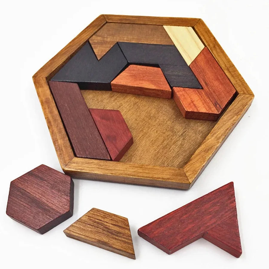 🧠 Wooden Tangram Jigsaw DIY Puzzle GLOBGRIP®