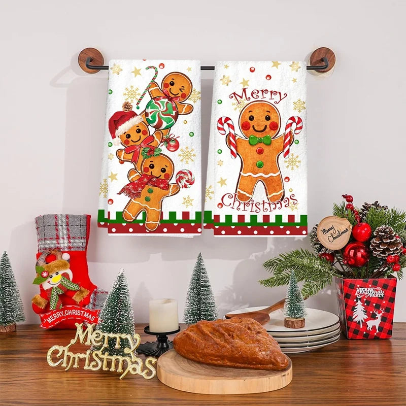 2pcs Christmas Kitchen Towels Buffalo Plaid Xmas Hand Towels Christmas Decorations for Home 2025 Navidad Noel Dish Towels Gifts GLOBGRIP®