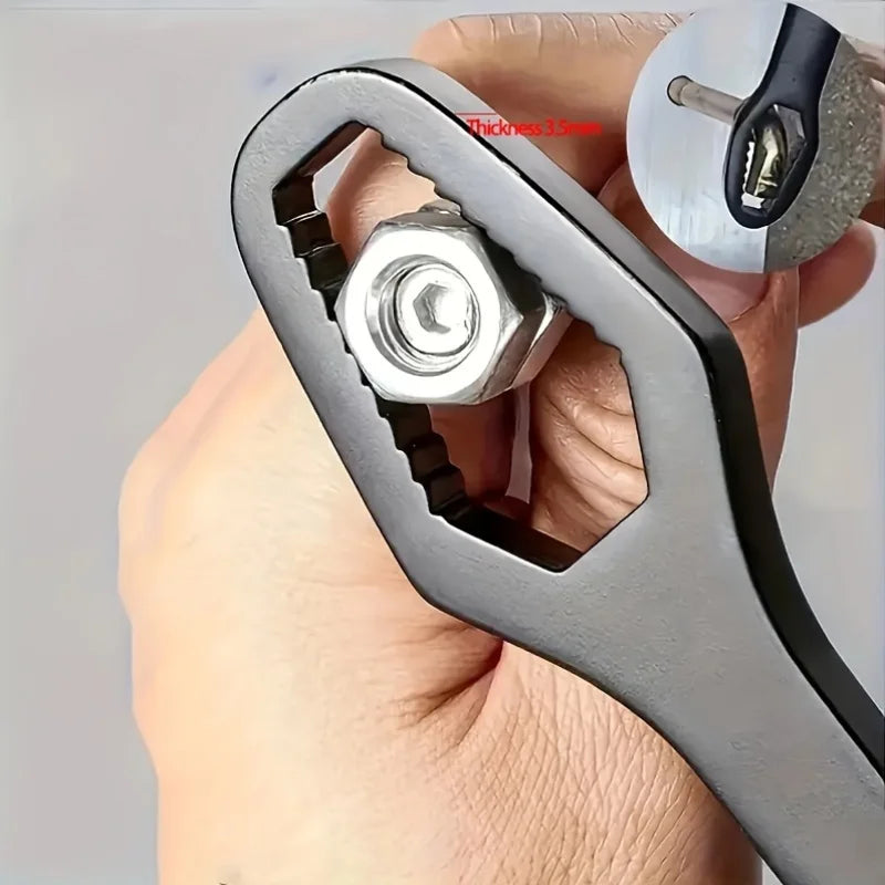 1pc Multi functional black 150mm long T-shaped wrench, adjustable self tightening double head wrench, portable manual tool for a GLOBGRIP®