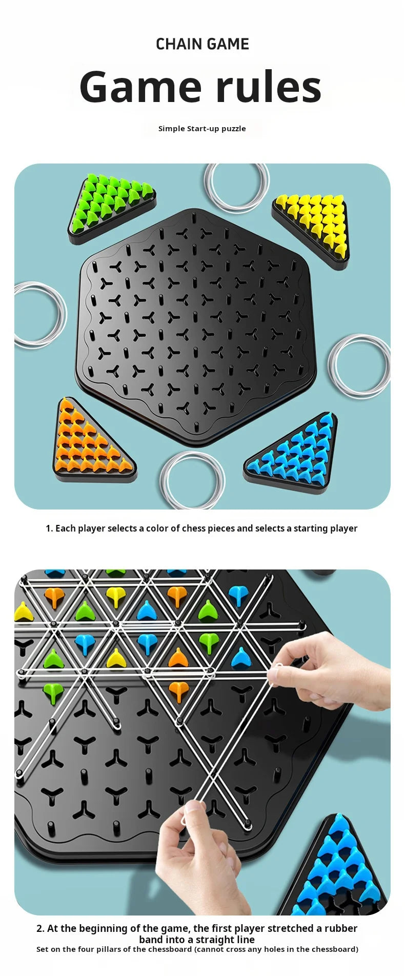 Chain Triangle Chess Game Triggle Rubber Band Game Educational Interactive Game Battle Set For Family Party Gift GLOBGRIP®