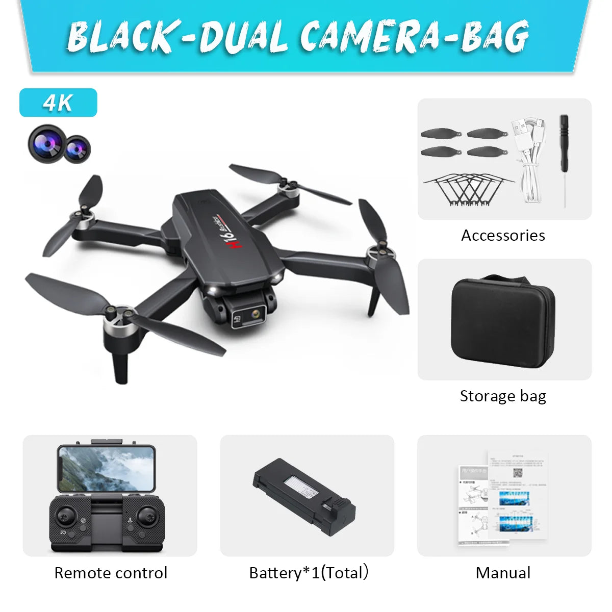 KBDFA New Drone H16 GPS Professional Dual Camera Dron Quadcopter Brushless Aerial Photography Laser Obstacle Avoidance RC Toy GLOBGRIP®