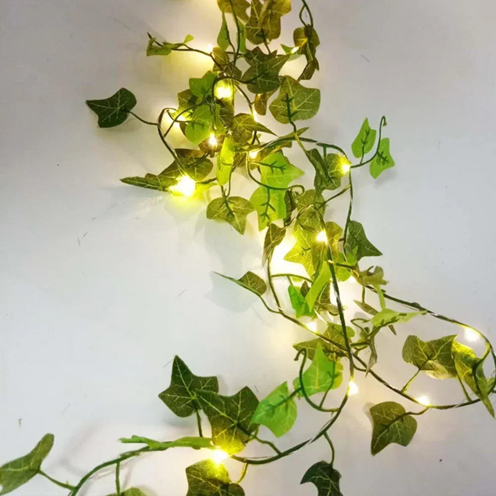 Green Leaf String Lights 5/10M Artificial Ivy Vine Fairy Light Wedding Party Decoration Christmas Home Decor Wall Plant Wreath GLOBGRIP®
