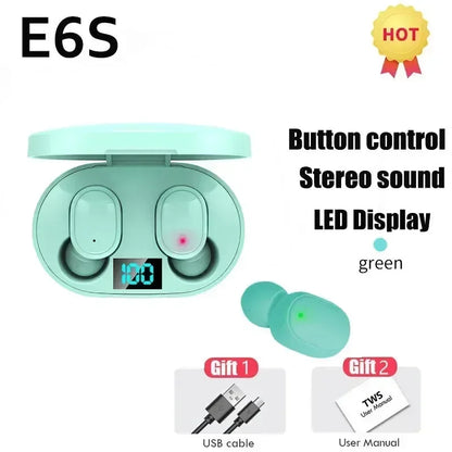 TWS E6S Wireless Bluetooth Earphones By Mic LED Display Stereo Noise Cancelling Headset With Charging Cable For All Smartphone GLOBGRIP®