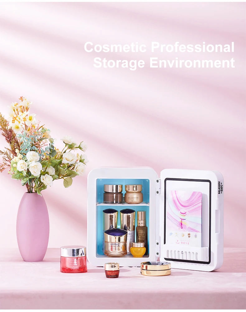 4L Mini Makeup Fridge WIth LED Light Mirror Portable Cosmetic Storage Refrigerator Keep fresh Cooler for Home Car Dual Use GLOBGRIP®