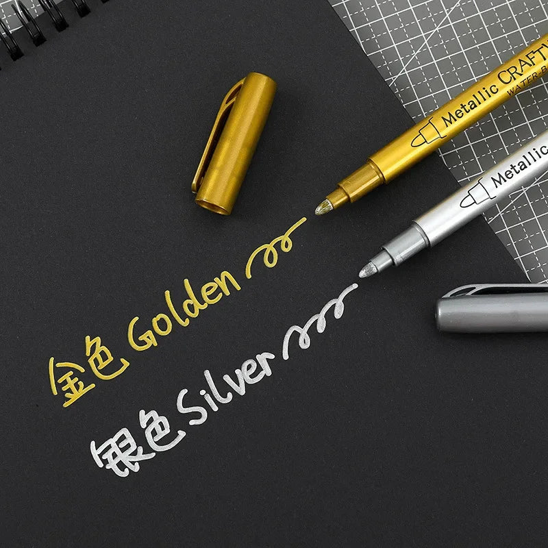 2/1Pc Brush Metallic Marker Pens Gold Silver Color Permanent Art Marker For Manga Crafts Scrapbooking School Stationery Supplies GLOBGRIP®