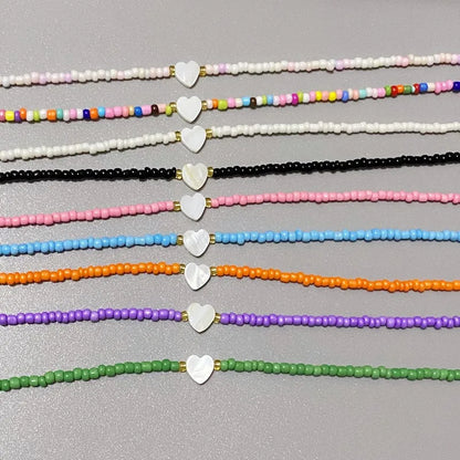 New Nature Shell Love Heart Choker Necklace for Girl Spring Summer Fashion Small Colorful Glass Beads Necklace Gift for Friend GLOBGRIP®