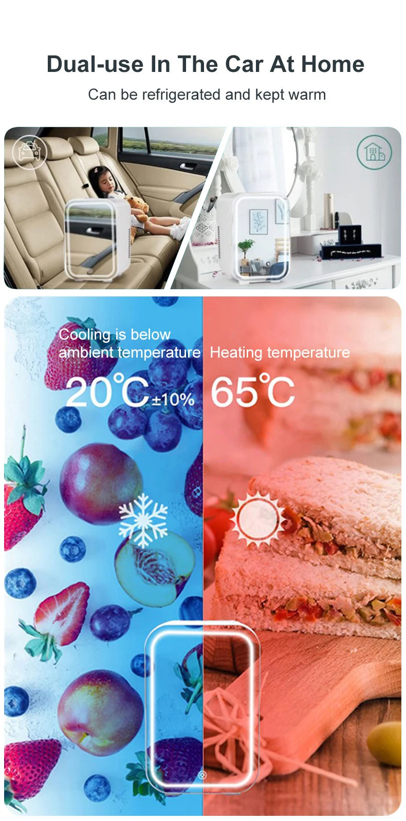 4L Mini Makeup Fridge WIth LED Light Mirror Portable Cosmetic Storage Refrigerator Keep fresh Cooler for Home Car Dual Use GLOBGRIP®