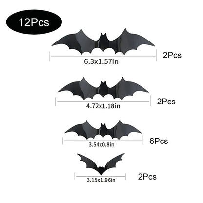 Halloween Bats Decorations,3D Pvc Bat on The Wall,Black Bats Wall Stickers,Halloween Scary Props GLOBGRIP®