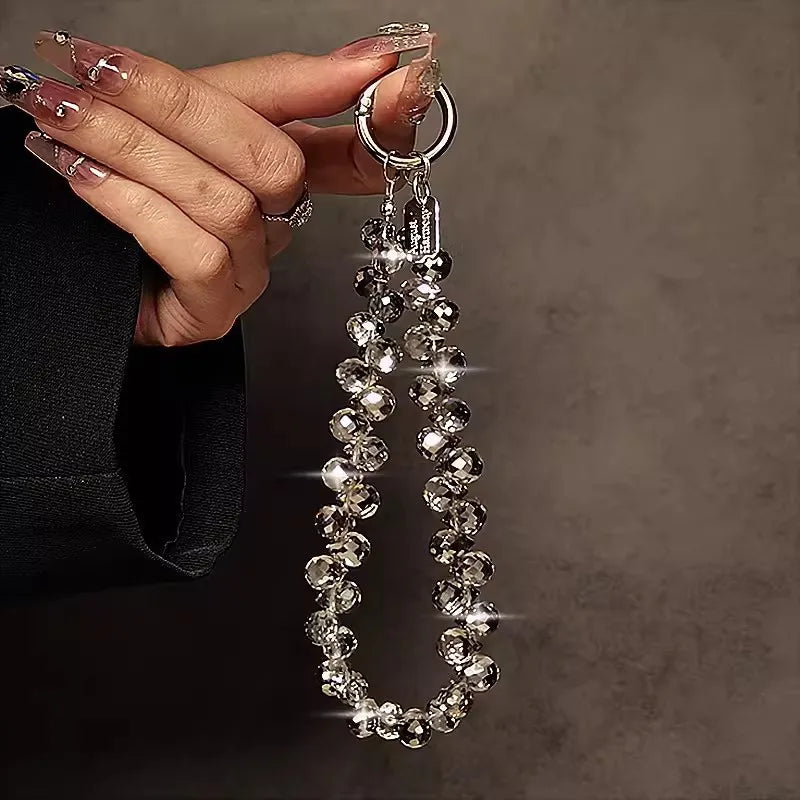 Luxury Sparkling Diamond Crystal Bead Wrist Strap Portable Chain Short Hanging Phone Charm Clip For Universal Use On Phone Cases GLOBGRIP®