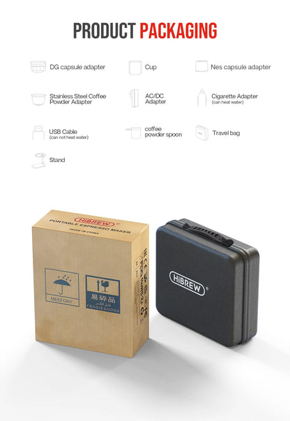 HiBREW Portable Coffee Machine for Car & Home,DC12V  Expresso Coffee Maker Fit Nexpresso Dolce  Pod Capsule  Coffee Powder H4A GLOBGRIP®