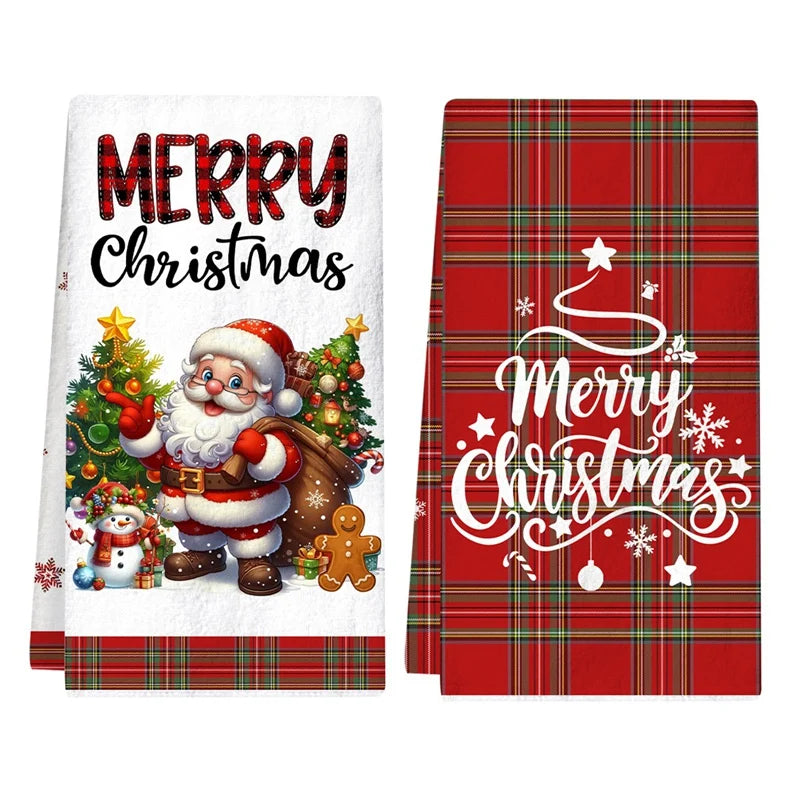 2pcs Christmas Kitchen Towels Buffalo Plaid Xmas Hand Towels Christmas Decorations for Home 2025 Navidad Noel Dish Towels Gifts GLOBGRIP®