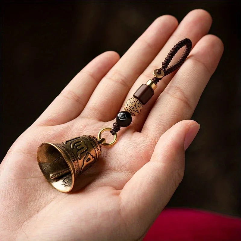 1pc Vintage Brass Tibetan Buddhism Six-word Mantra Bell Keychains Lanyard Pendants Handmade Rope Car Key Chain Rings Hanging GLOBGRIP®