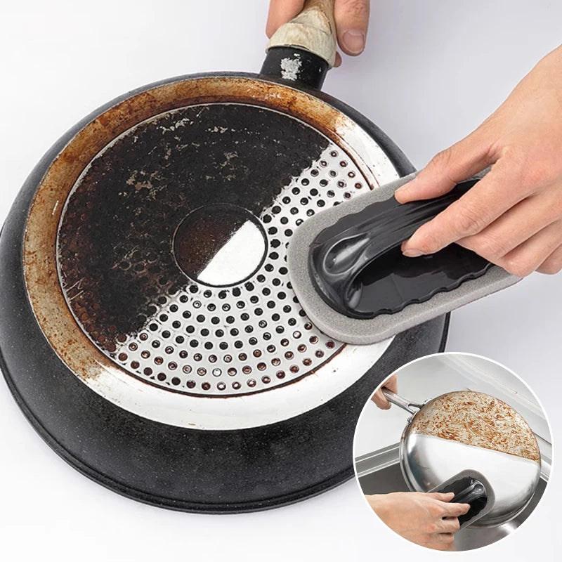 Magic Emery Sponge Brush Wipe Eraser Cleaner Kitchen Bath Rust Strong Decontamination Cleaning Tools With Handle Household Tools - GLOBGRIP®