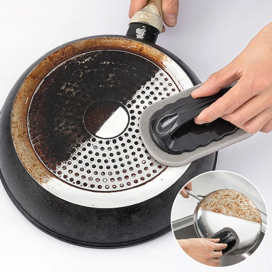 Magic Emery Sponge Brush Wipe Eraser Cleaner Kitchen Bath Rust Strong Decontamination Cleaning Tools With Handle Household Tools - GLOBGRIP®