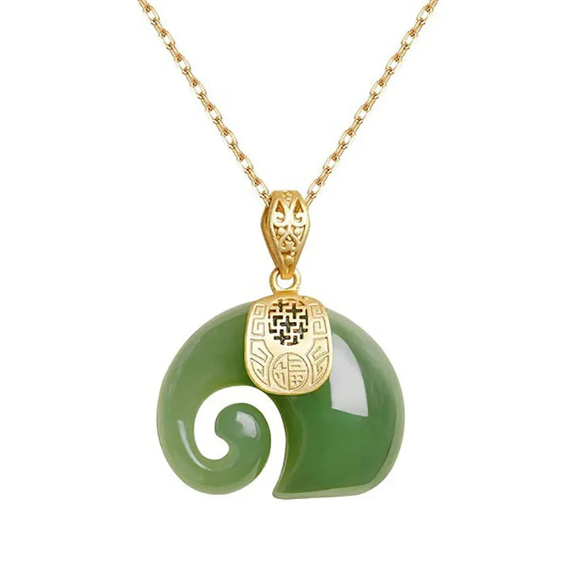 Boutique Natural Stone Hetian Jade Elephant Pendant 18K Gold Plated Chain Necklace Choker Jewelry for Women Birthday Anniversary GLOBGRIP®