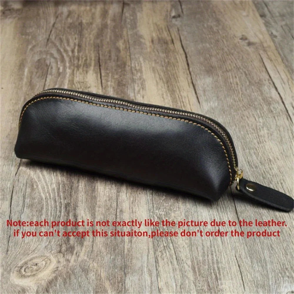 Vintage Leather Pencil Bag Simple Stationery Hoder Pen Case Storage Bag Zipper Pencil Pouch Glasses Box School Supplies GLOBGRIP®